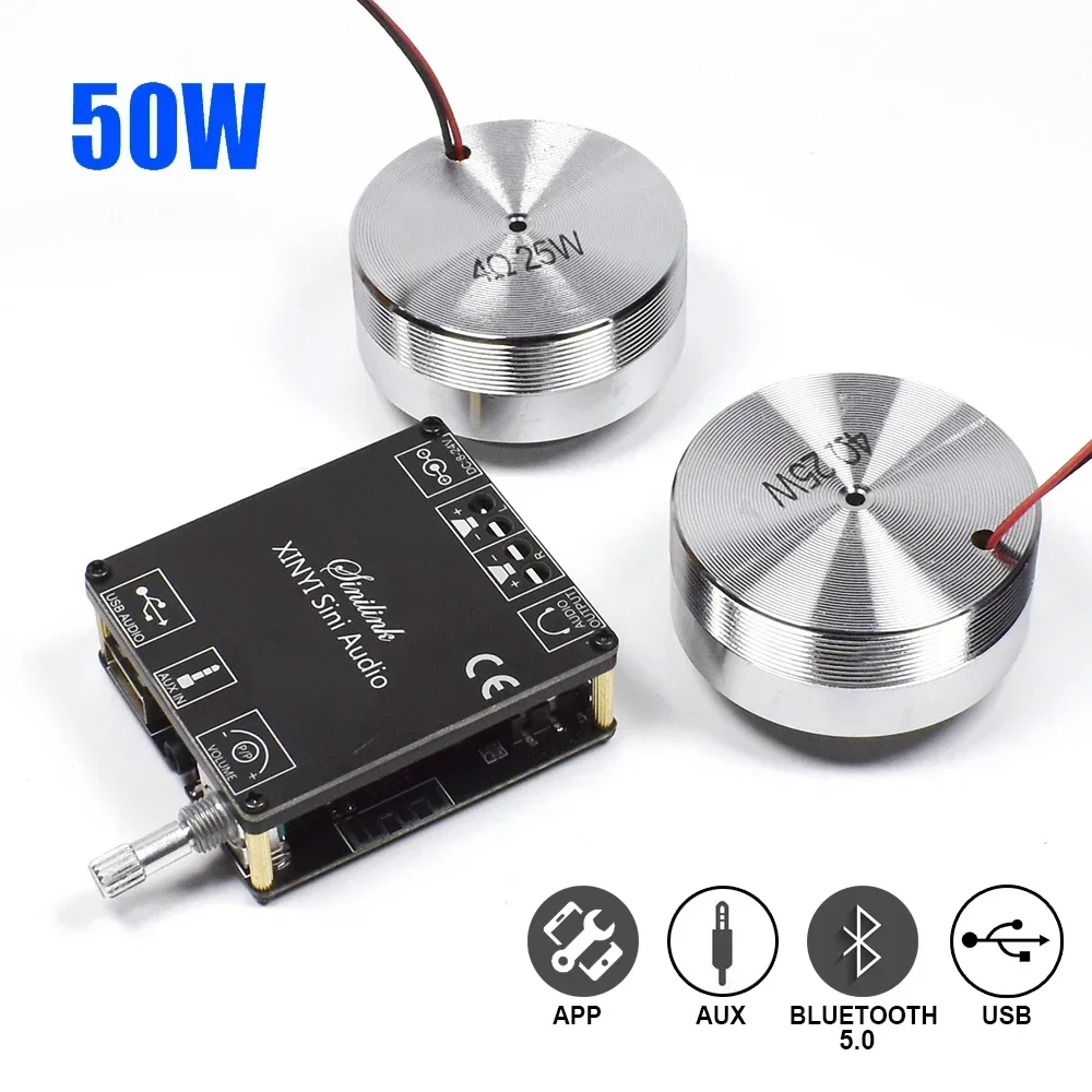 Home Cinema Beamer - 2*25W แบบพกพาสเตอริโอการสั่นสะเทือนลําโพงเสียงลําโพง 50W Bluetooth 5.0 เครื่องขยายเสียง