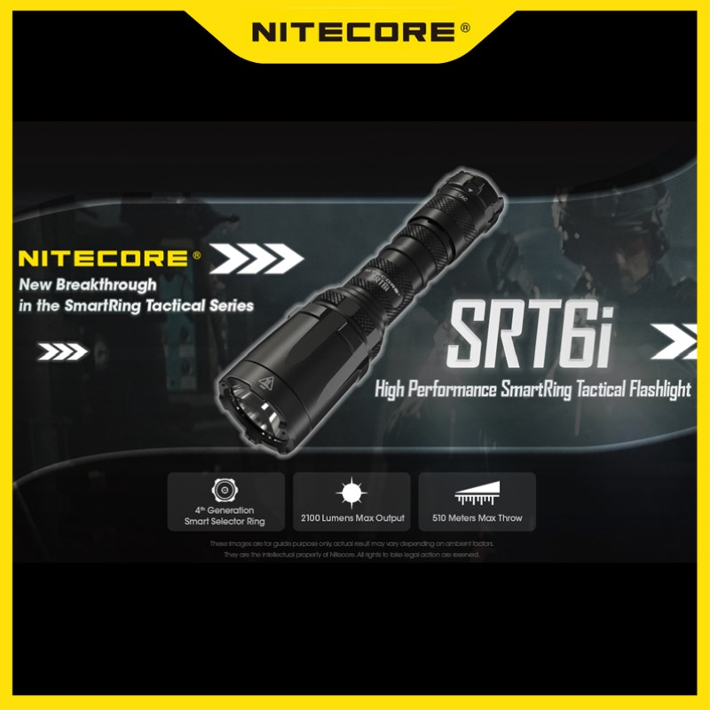Home Cinema Imax - ไฟฉายยุทธวิธีแบบชาร์จได้ NITECORE SRT6i ใช้งานมือเดียว ความสว่างสูงสุด 2100